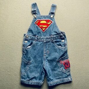 DC Comics Boys VTG Overalls Shortalls Cotton Denim 3T Superman Superhero Blue